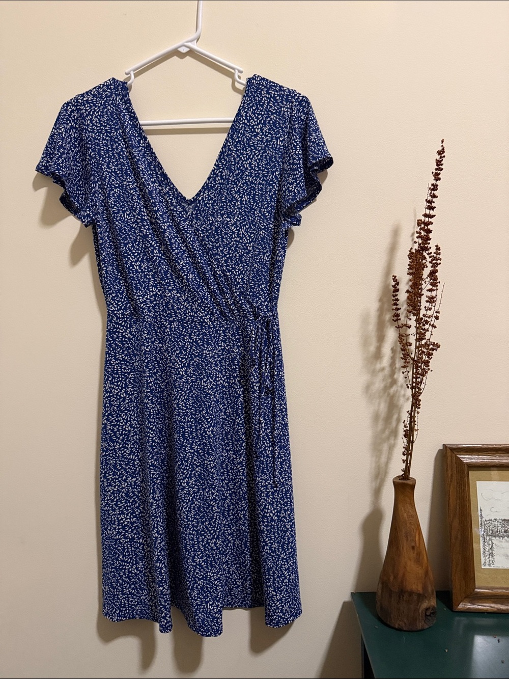 Blue Printed Wrap Dress